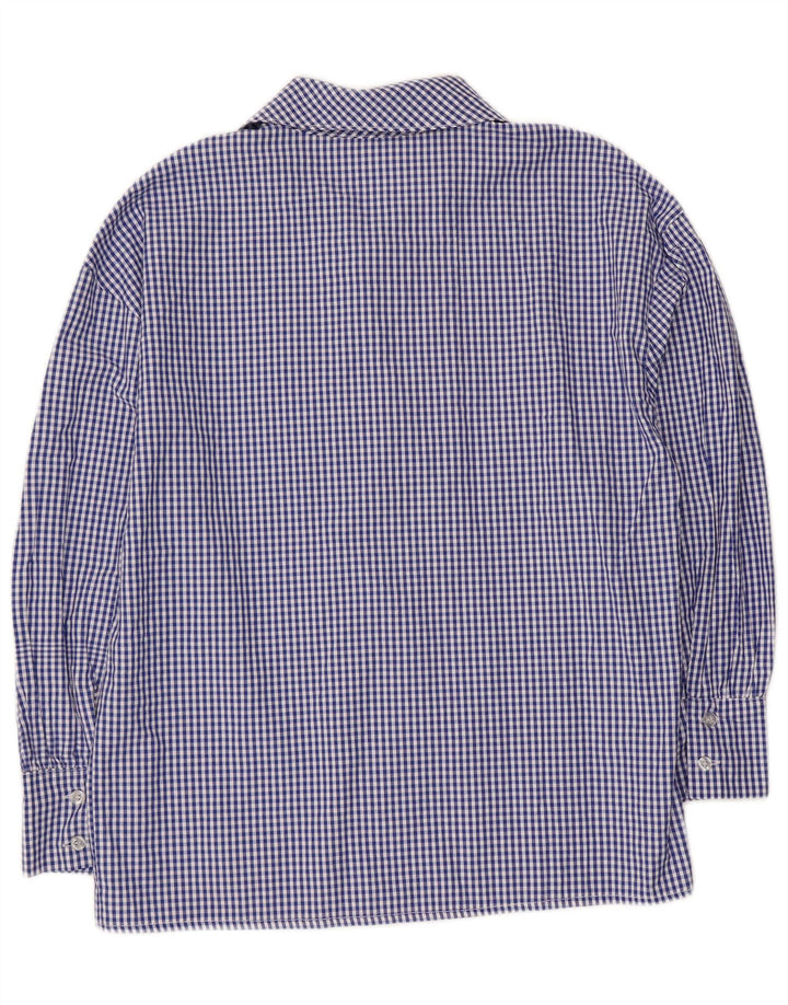 Vintage ženska košulja s 3/4 rukavima na prednju kravatu UK 14 Srednje plava gingham