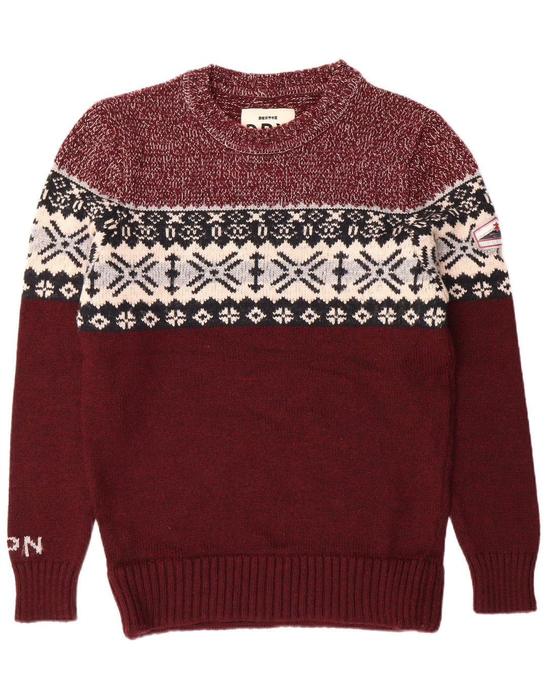 SUPERDRY muški džemper s okruglim izrezom XL Burgundy Fair Isle Classic