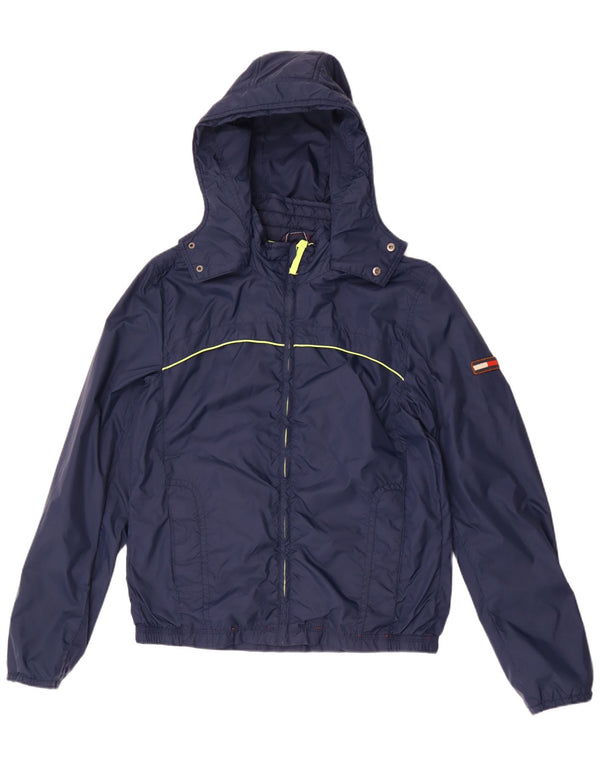 Tommy Hilfiger Womens Hooded Rain Jacket UK 16 Large Navy Blue Nylon