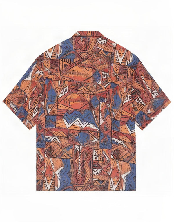 Vintage Mens Short Sleeve Shirt Size 41/42 Large Multicoloured Geometric