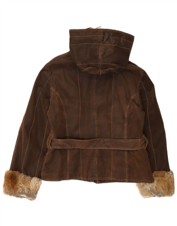 Vintage ženska kožna jakna s kapuljačom IT 48 XL smeđa koža