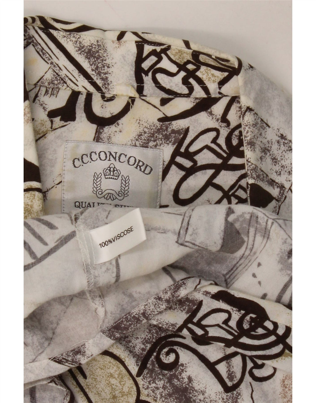 VINTAGE Mens Abstract Pattern Short Sleeve Shirt XL White Viscose Vintage Vintage and Second-Hand Vintage from Messina Hembry 