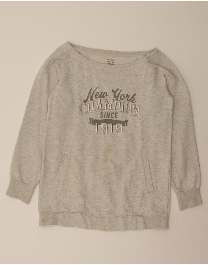CHAMPION Womens Herritage Fit Graphic Sweatshirt Jumper UK 14 Medium Grey Vintage Champion and Second-Hand Champion from Messina Hembry 
