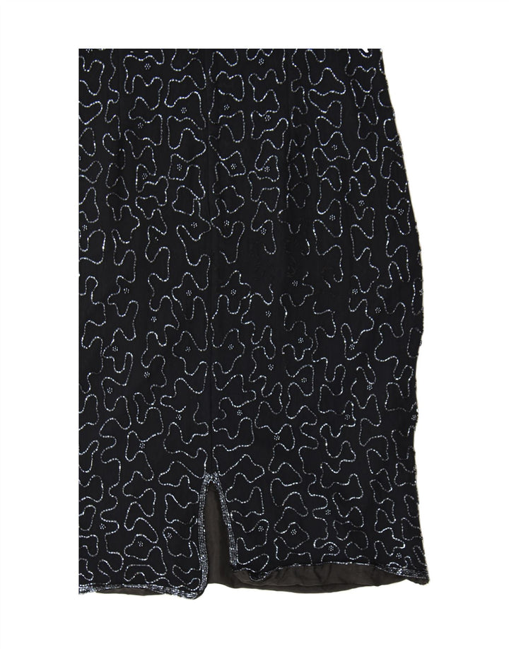 VINTAGE Womens Abstract Pattern Sheath Dress UK 10 Small Navy Blue Viscose Vintage Vintage and Second-Hand Vintage from Messina Hembry 