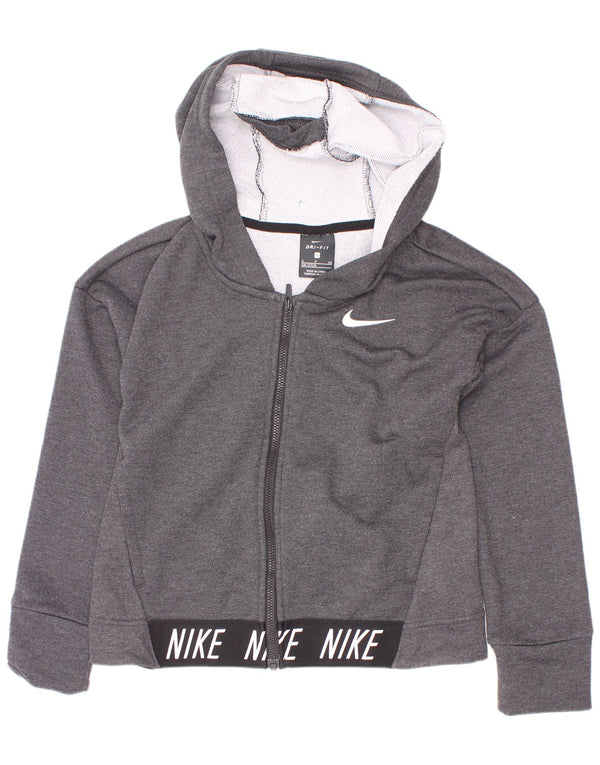Nike Girls Dri Fit Zip Hoodie pulover 8-9 Years Small Grey Colourblock