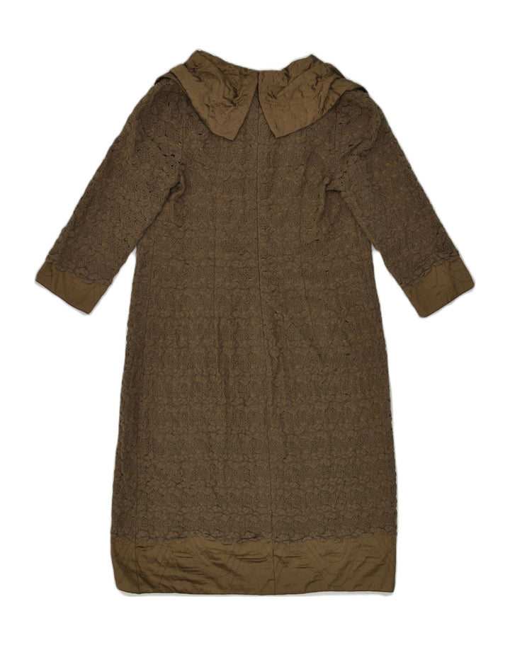 VINTAGE Womens 3/4 Sleeve Shift Dress UK 12 Medium Khaki Cotton | Vintage Vintage | Thrift | Second-Hand Vintage | Used Clothing | Messina Hembry 