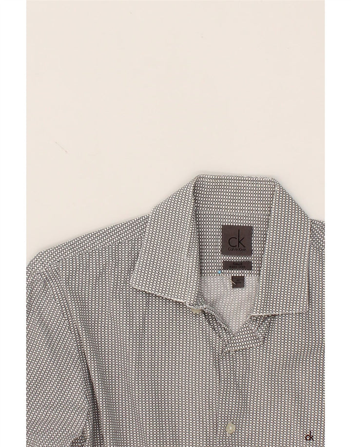 CALVIN KLEIN Mens Fitted Shirt Size 40 15 3/4 Medium Grey Spotted Cotton Vintage Calvin Klein and Second-Hand Calvin Klein from Messina Hembry 