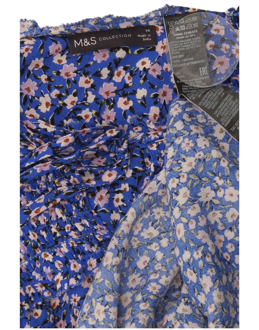 MARKS & SPENCER Womens Long Sleeve Blouse Top UK 14 Medium  Blue Floral