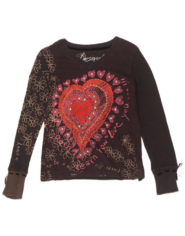 Desigual ženska majica dugih rukava s grafikama UK 18 XL crna cvjetna pamučna srca