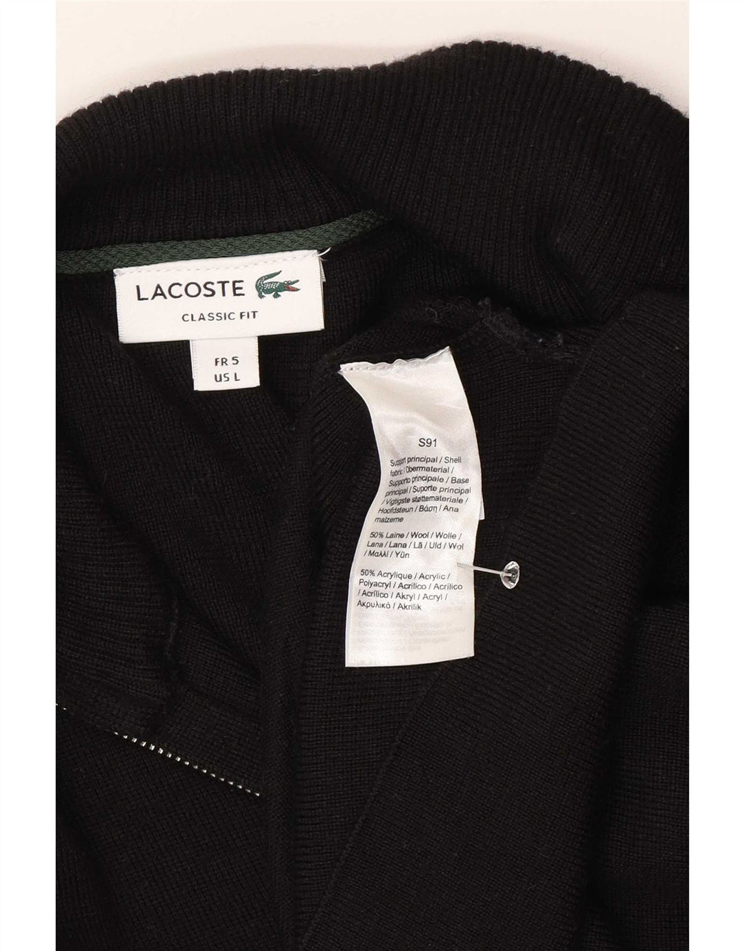 Lacoste muški džemper klasičnog kroja veličine 5 veliki crni vuneni