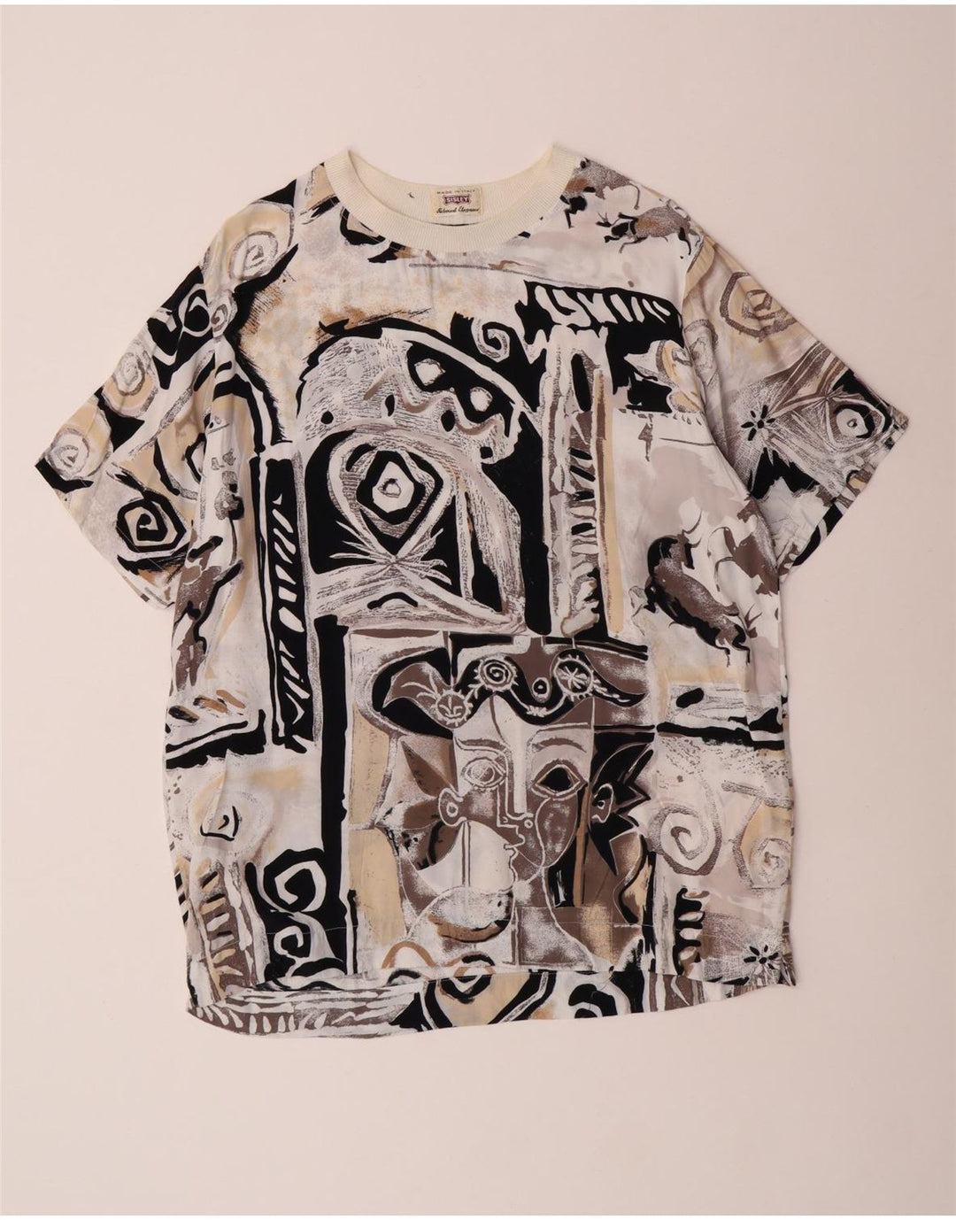 Sisley ženska majica kratkih rukava s dugačkim motivom IT 44 srednje bež viskoza