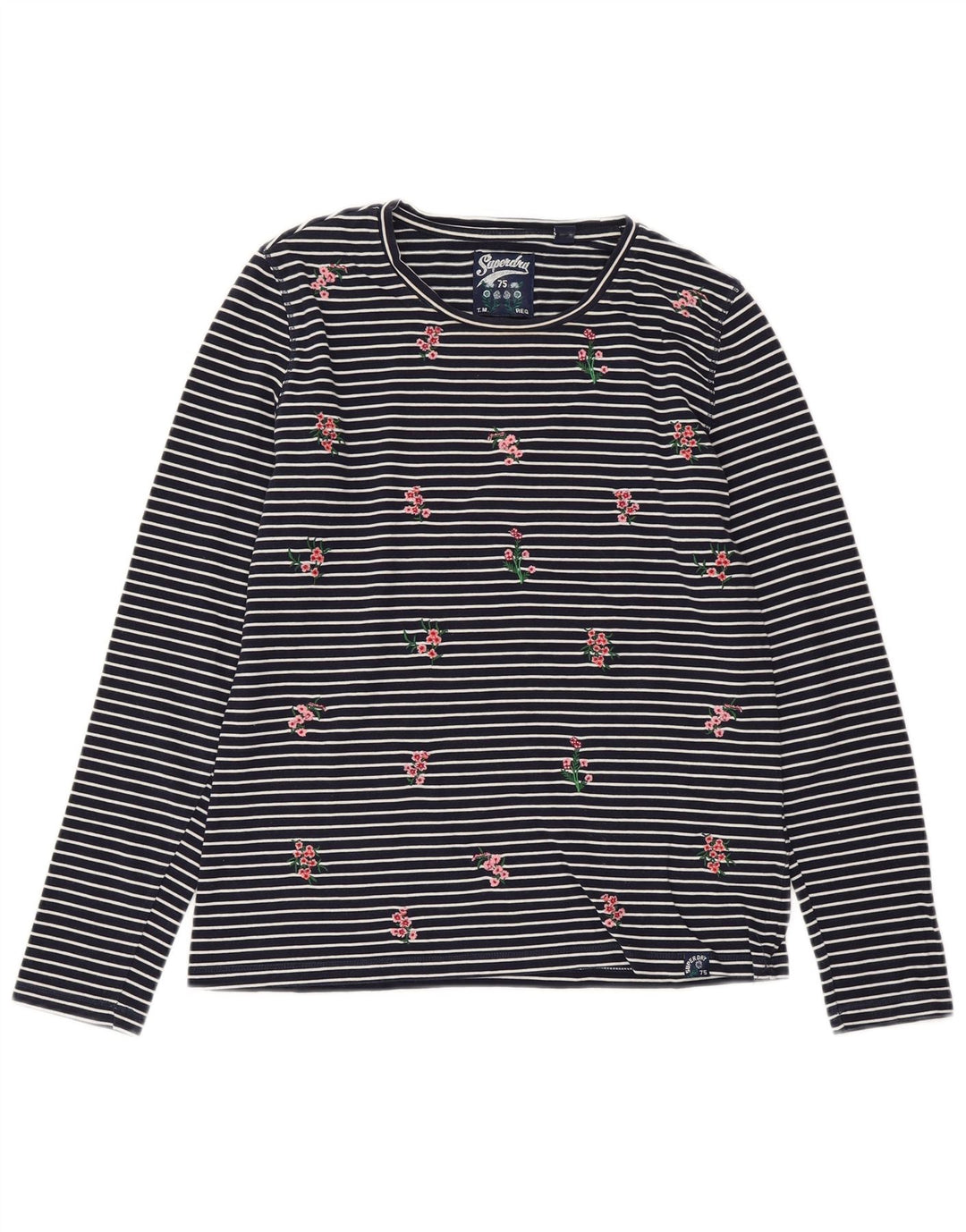 SUPERDRY ženska majica s dugim rukavima UK 10 Mala tamnoplava pamuk na pruge