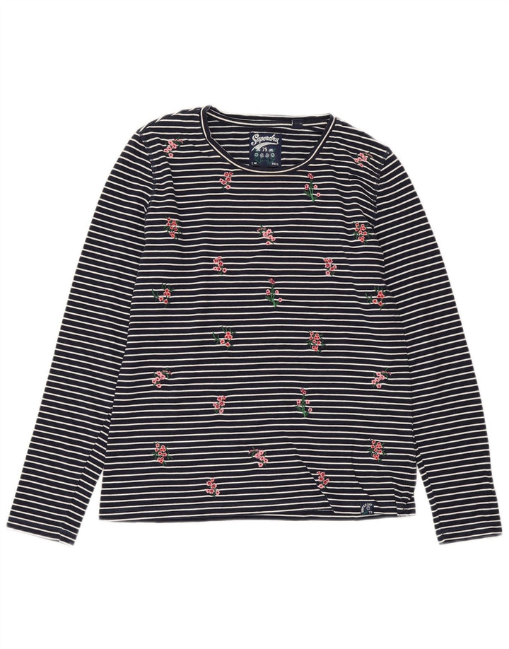 SUPERDRY ženska majica s dugim rukavima UK 10 Mala tamnoplava pamuk na pruge