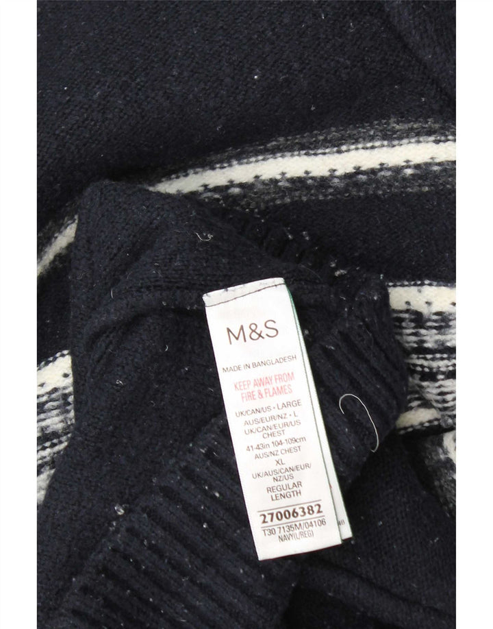 Marks & Spencer muški džemper s izrezom i velikim tamnoplavim prugama