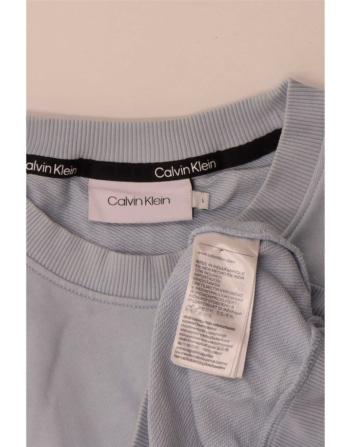 Veliki plavi pamučni muški džemper s grafičkim motivima Calvin Klein