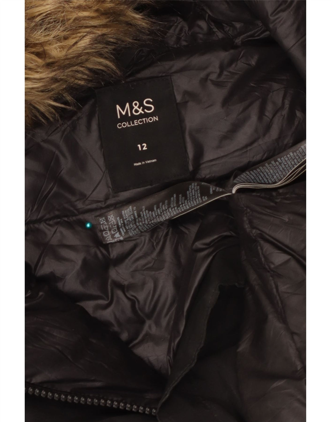 Marks & Spencer ženski kaput s kapuljačom UK 12 srednji crni poliester