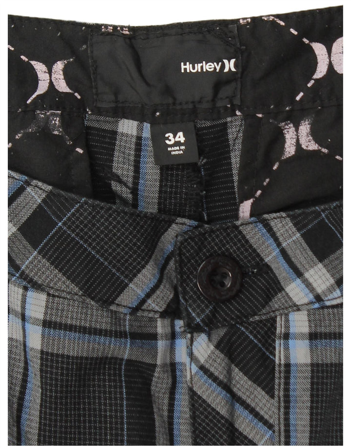 Muške kratke kargo hlače Hurley W34 veliki crni karirani pamuk