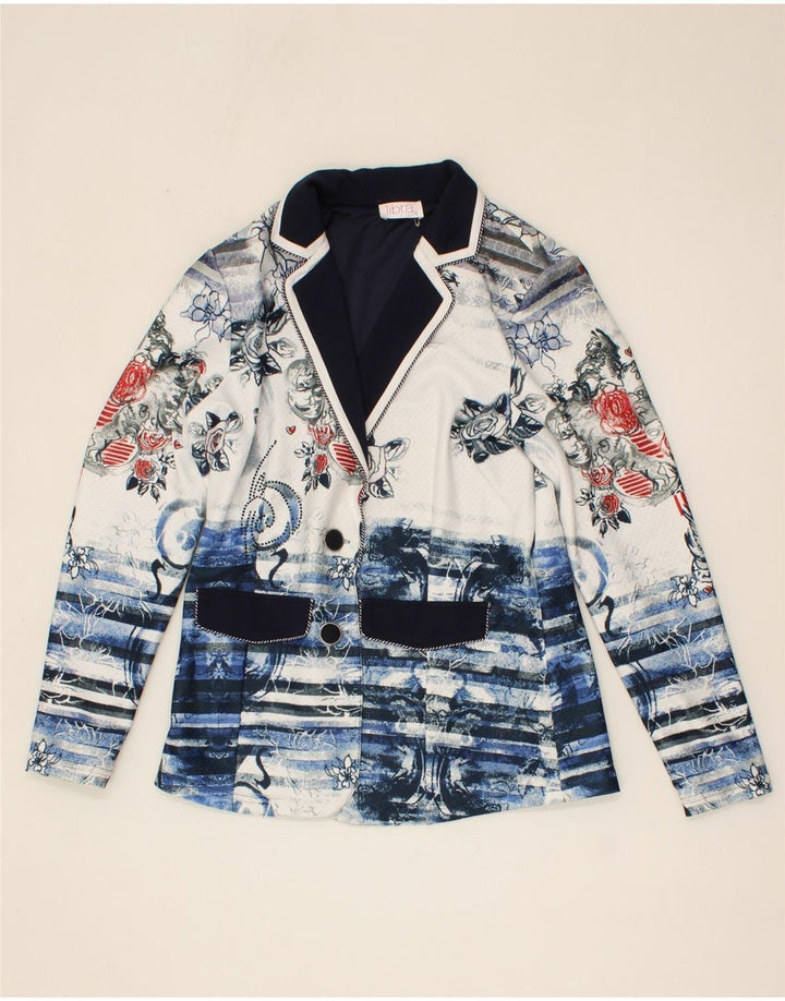 LIBRA Womens 2 Button 2 Piece Set UK 12 Medium Navy Blue Floral Polyester Vintage Libra and Second-Hand Libra from Messina Hembry 