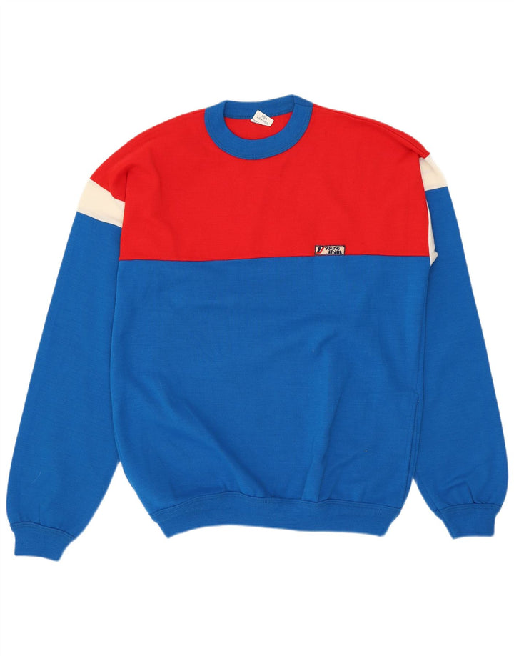 VINTAGE muški džemper s okruglim izrezom srednje plave boje od akrila