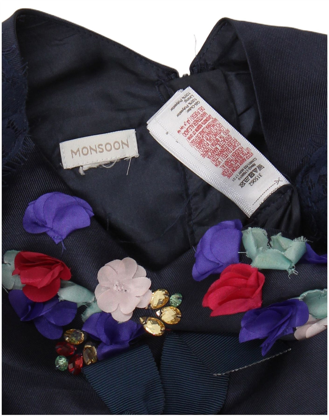 MONSOON Haljina A-kroja za djevojčice 9-10 godina tamnoplava cvjetna poliester