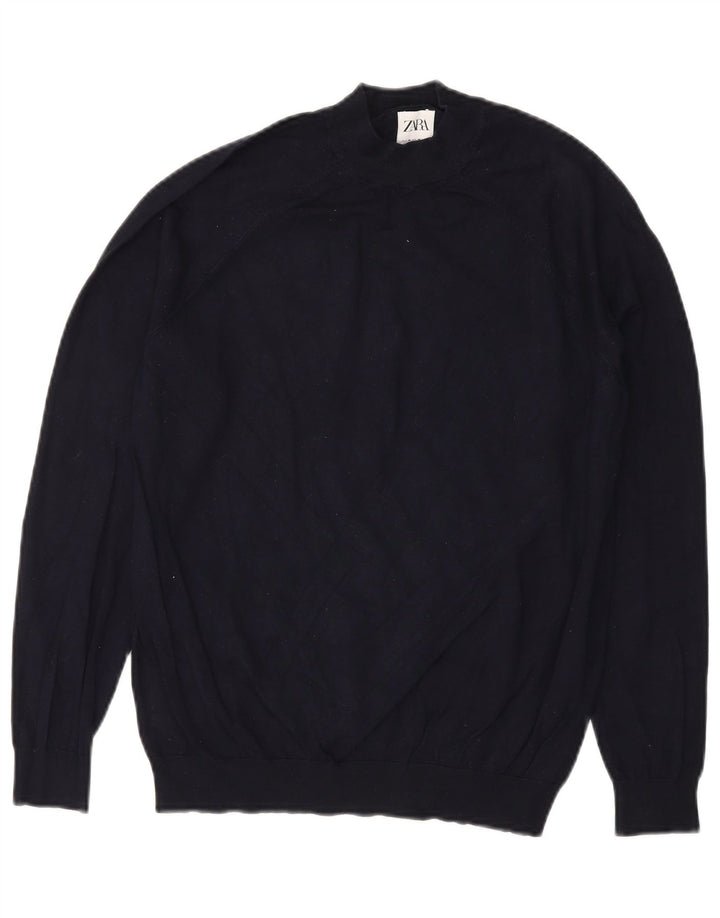 ZARA Womens Turtle Neck Jumper Sweater UK 14 Medium Navy Blue Viscose