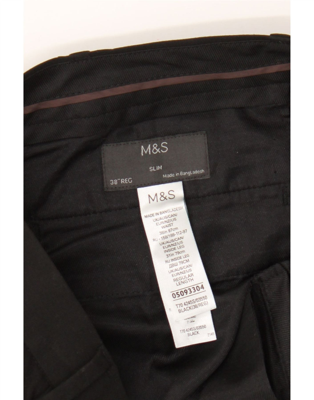 Marks & Spencer muške uske chino hlače W38 L31 crni poliester