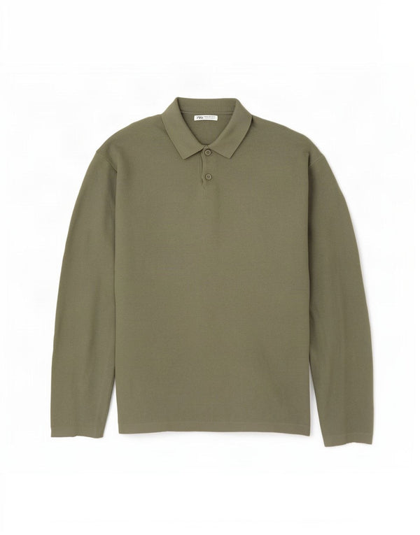 Zara muški pulover s polo ovratnikom XL od kaki viskoze