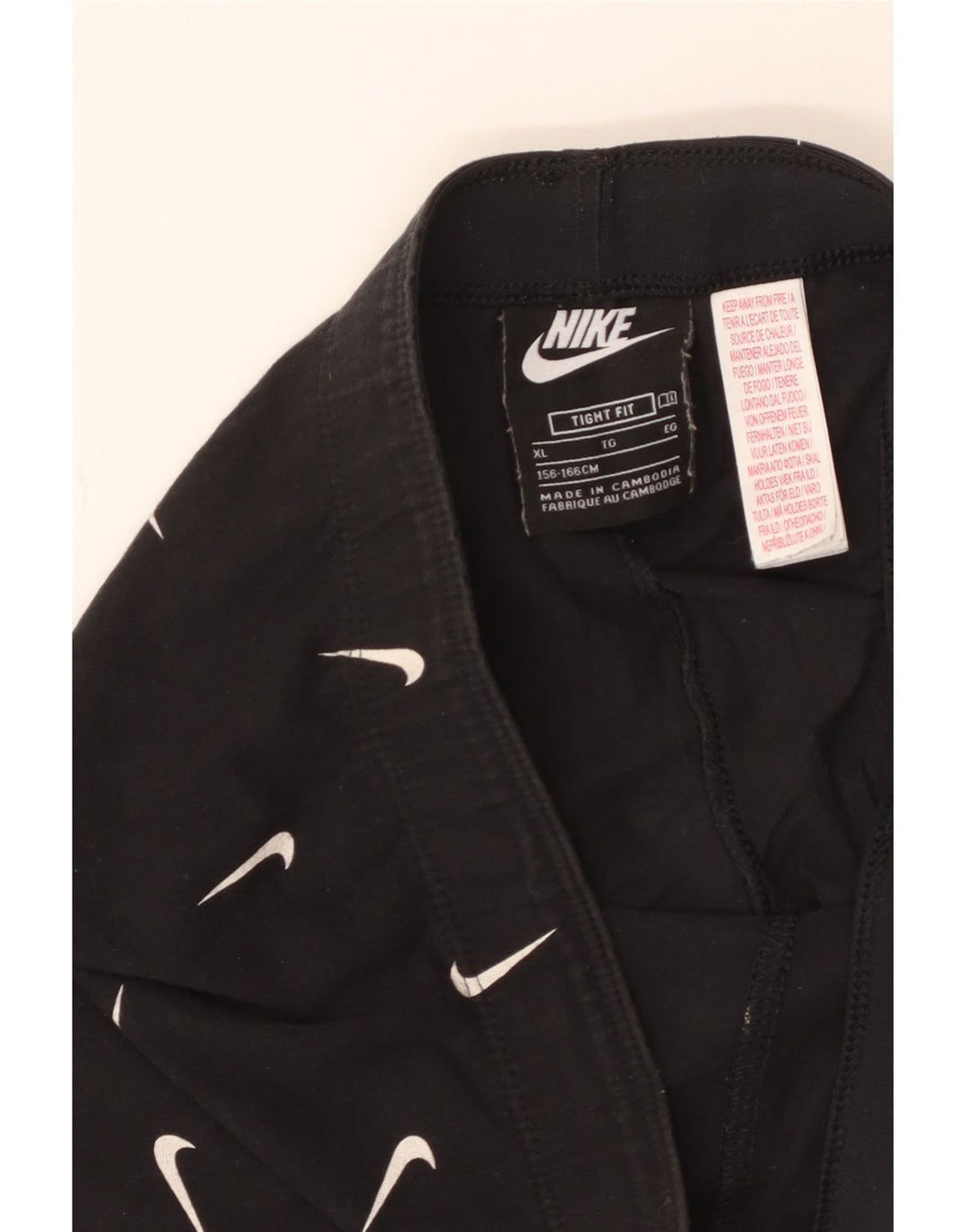 NIKE Girls Tight Fit Graphic Leggings 13-14 Years XL Black Pamuk