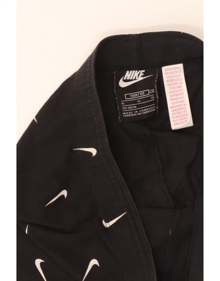 NIKE Girls Tight Fit Graphic Leggings 13-14 Years XL Black Pamuk