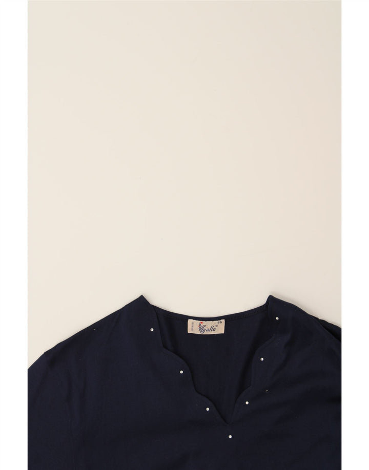 VINTAGE Womens Blouse Top IT 46 Large Navy Blue Cotton Vintage Vintage and Second-Hand Vintage from Messina Hembry 