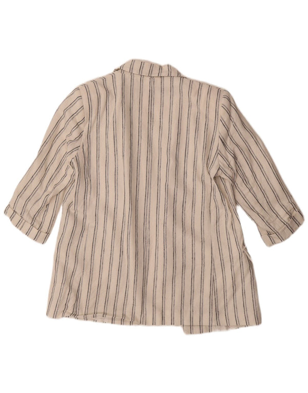 Zara ženska jakna s otvorenim sakoom s 3/4 rukava UK 16 velika acetatna bijela prugasta