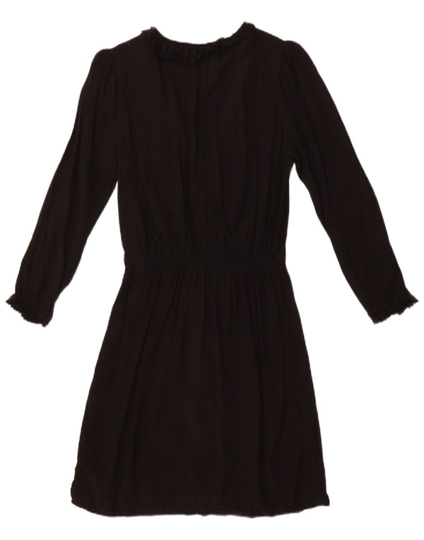ZARA ženska haljina A-kroja dugih rukava s volanima sprijeda UK 12 Srednje crna
