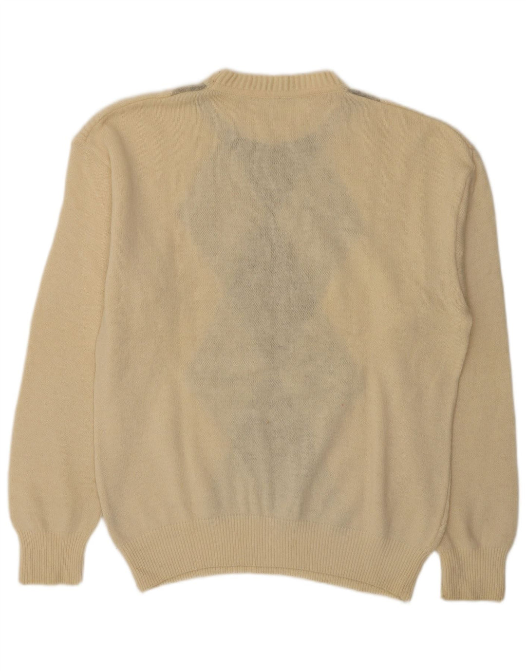 Vintage muški džemper s okruglim izrezom IT 50 srednje smeđe bijele boje Argyle/Diamond