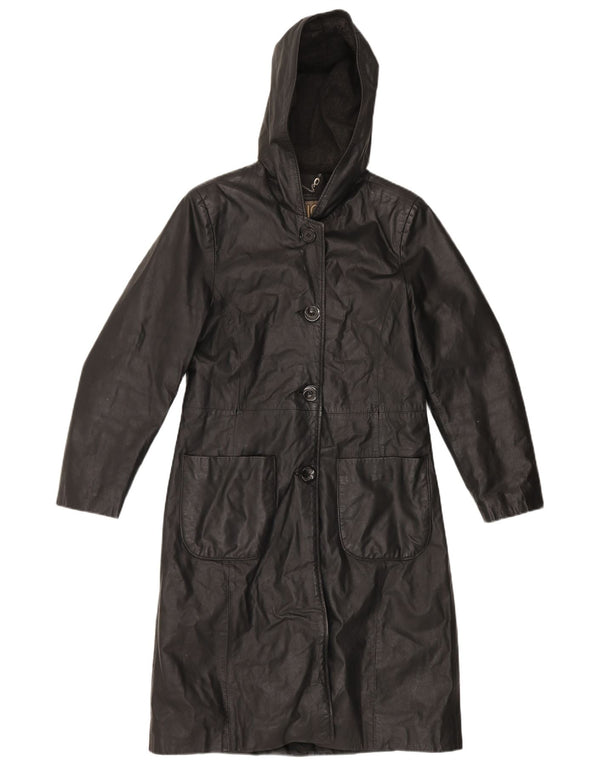 Vintage ženski kožni kaput s kapuljačom IT 44 srednje crna koža