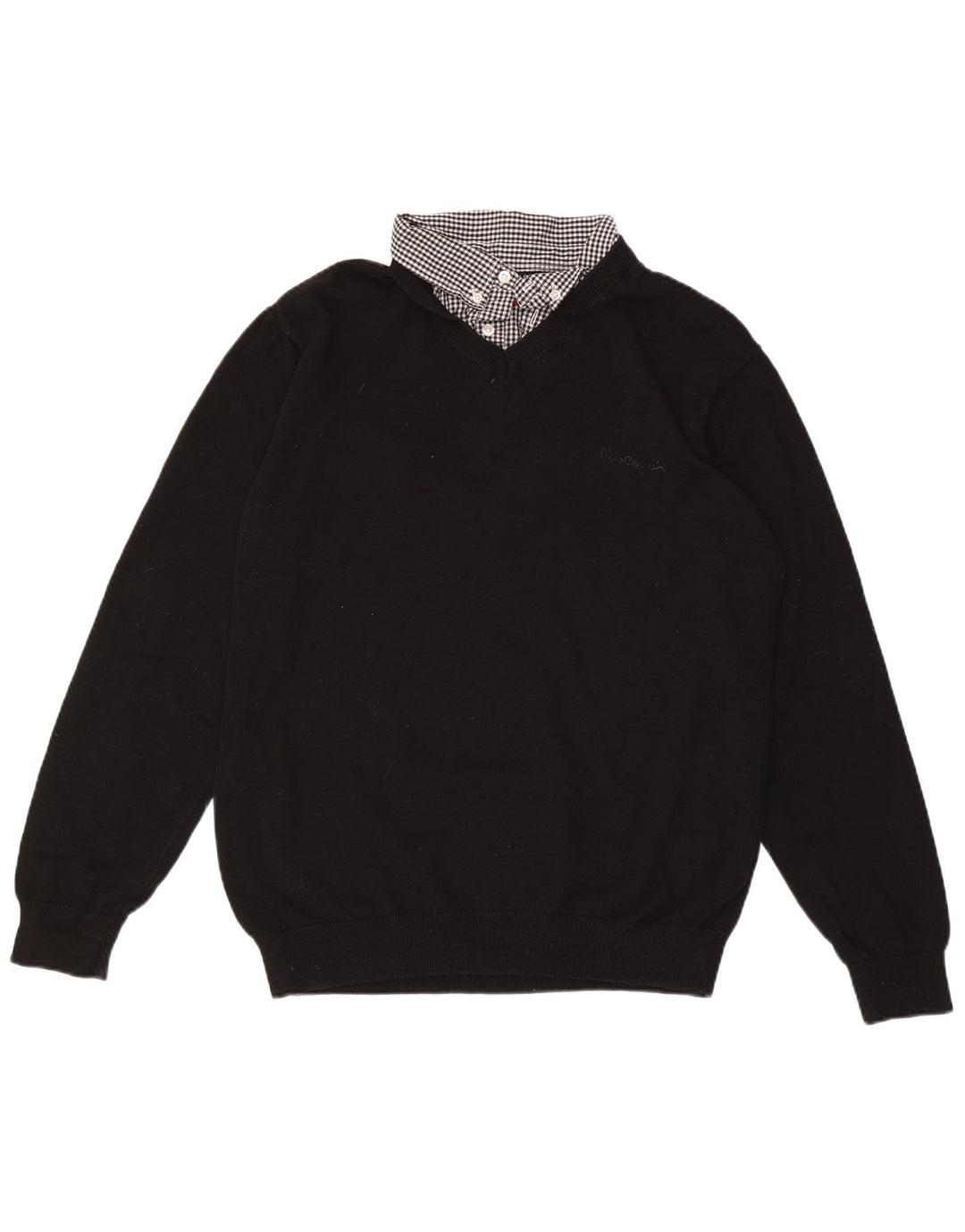 PIERRE CARDIN Ženski džemper s V-izrezom UK 18 XL crni karirani pamuk