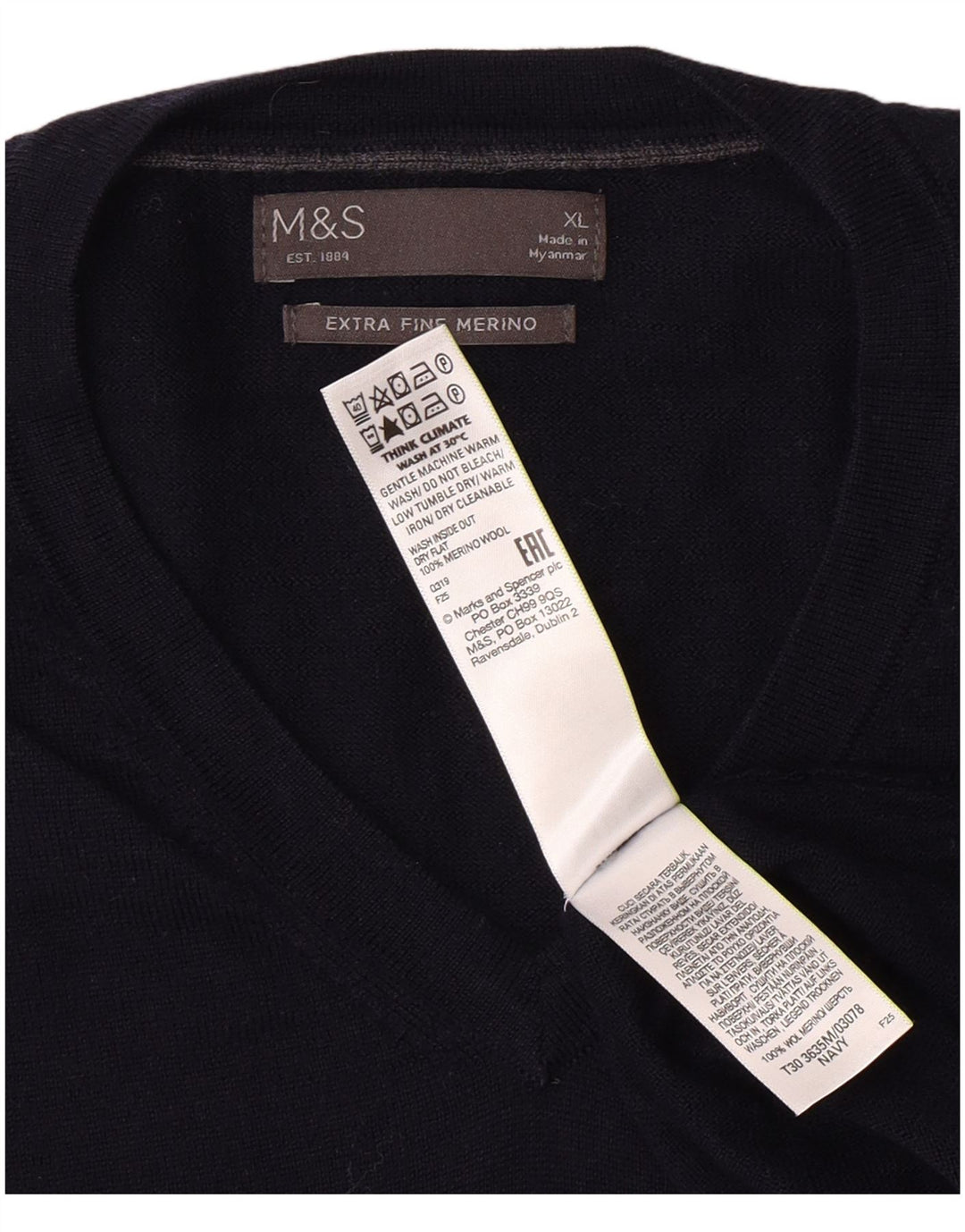 MARKS & SPENCER Muški džemper s V-izrezom XL tamnoplavi klasični