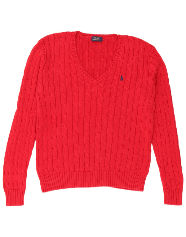 Polo Ralph Lauren ženski džemper s V-izrezom UK 14 Veliki crveni pamuk