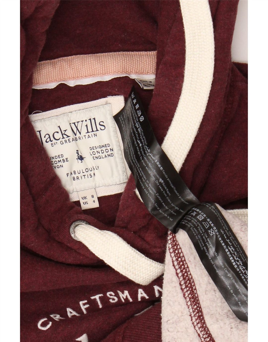 Jack Wills Ženska majica s kapuljačom s kapuljačom UK 8 Mali pamuk crvene boje