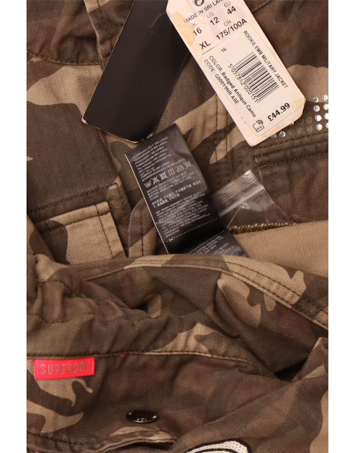 SUPERDRY Ženska grafička vojna jakna UK 16 Velika zelena kamuflažna