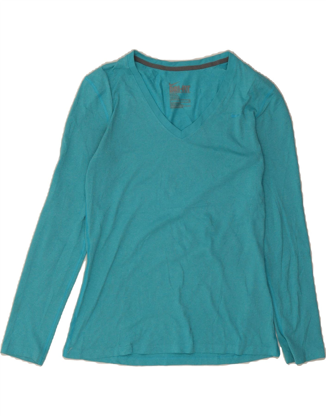 NIKE Womens Dri Fit Regular Fit Top Long Sleeve UK 10 Small Blue Polyester Vintage Nike and Second-Hand Nike from Messina Hembry 