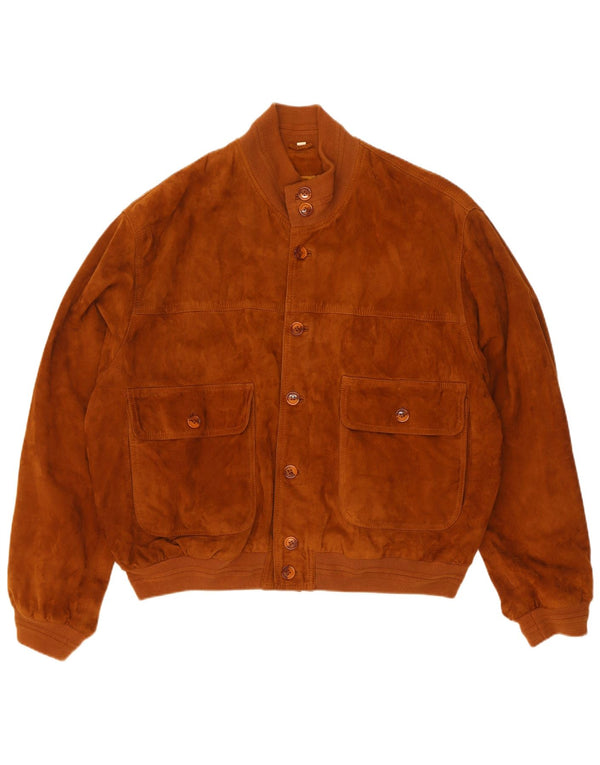 Vintage Mens Suede Bomber Jacket IT 50 Large Brown Leather