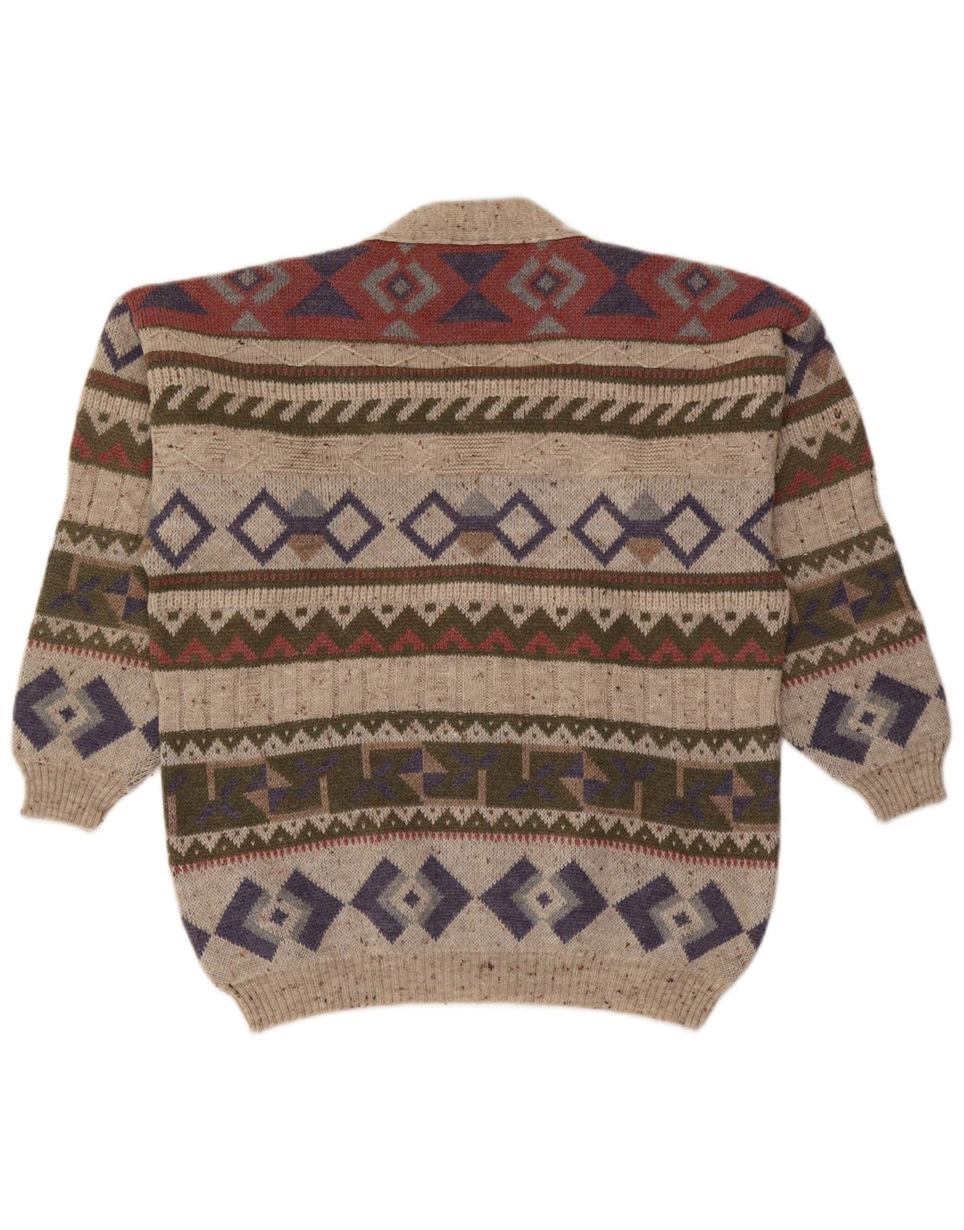 Vintage muški kardigan pulover velike raznobojne geometrijske vune