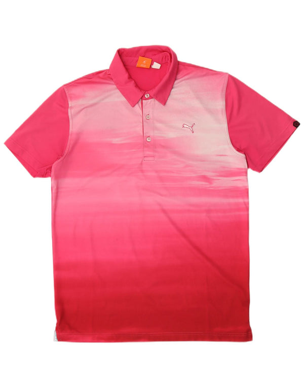 Puma Mens Abstract Pattern Polo Shirt Medium Pink Polyester