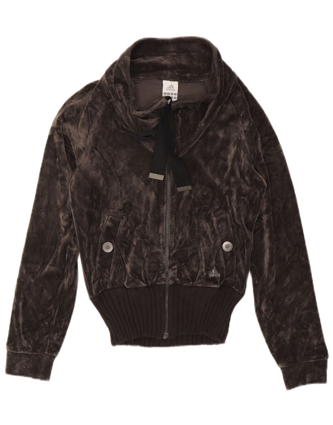 ADIDAS ženska gornja jakna od trenirke od baršuna UK 12 srednje sivi pamuk