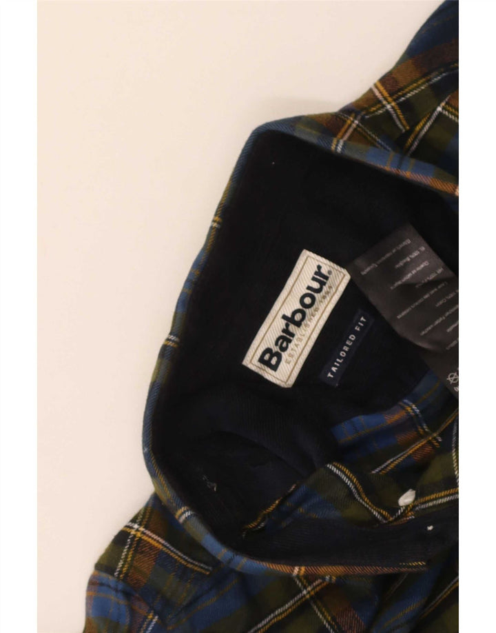 Barbour muška krojena flanelska košulja srednje tamnoplave karirane boje
