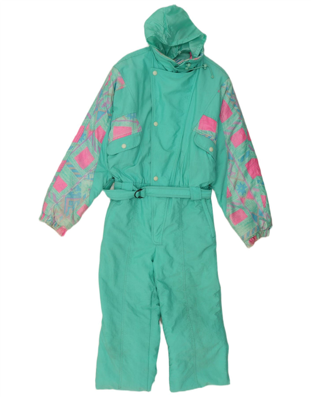 C.KEER Muški skijaški kombinezon s kapuljačom Veliki tirkizni geometrijski