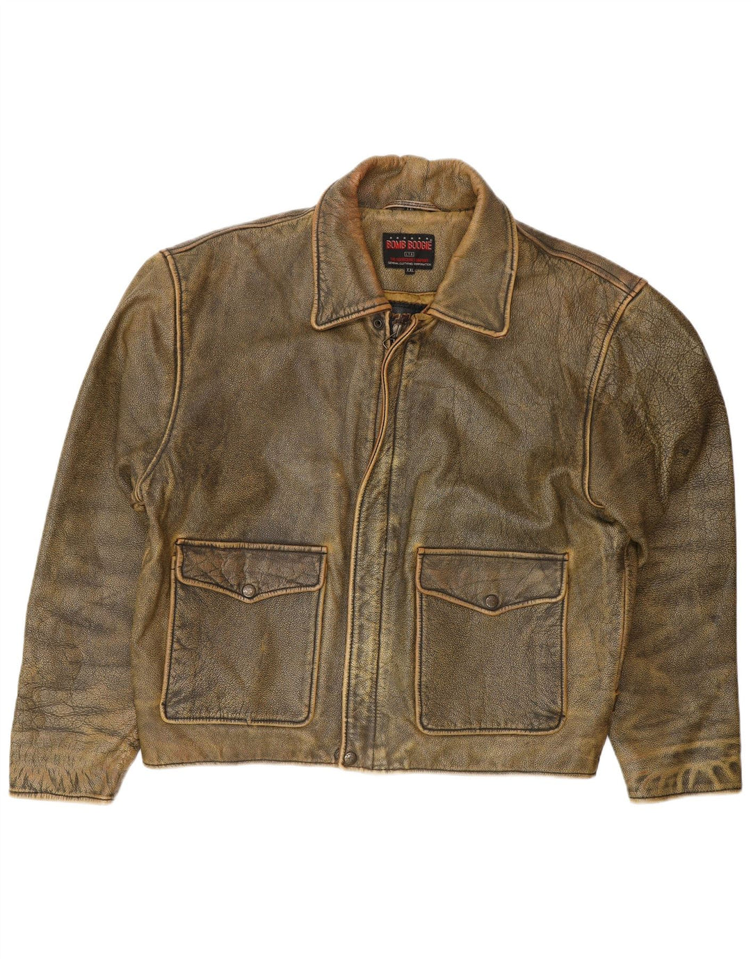 BOMB BOOGIE muška kožna jakna UK 44 2XL smeđa kožna biciklistička jakna