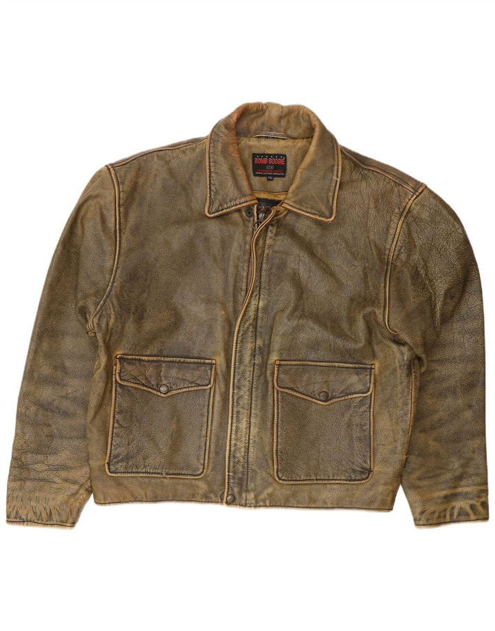 BOMB BOOGIE muška kožna jakna UK 44 2XL smeđa kožna biciklistička jakna