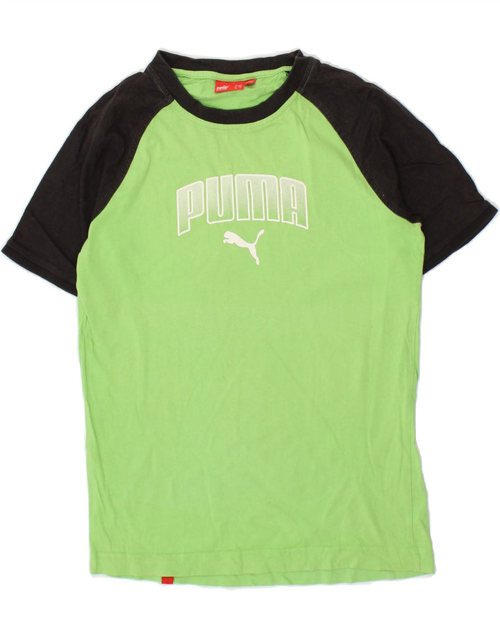 PUMA Mens Graphic T-Shirt Top Small Green Colourblock Vintage Puma and Second-Hand Puma from Messina Hembry 