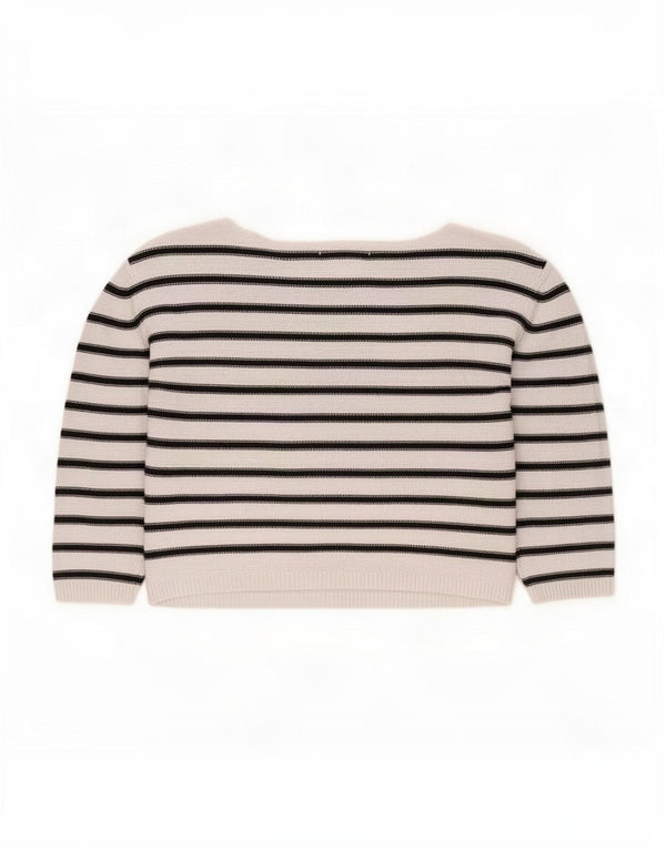 Zara Womens 3/4 Sleeve Boat Neck Jumper Sweater UK 14 Medium White Striped